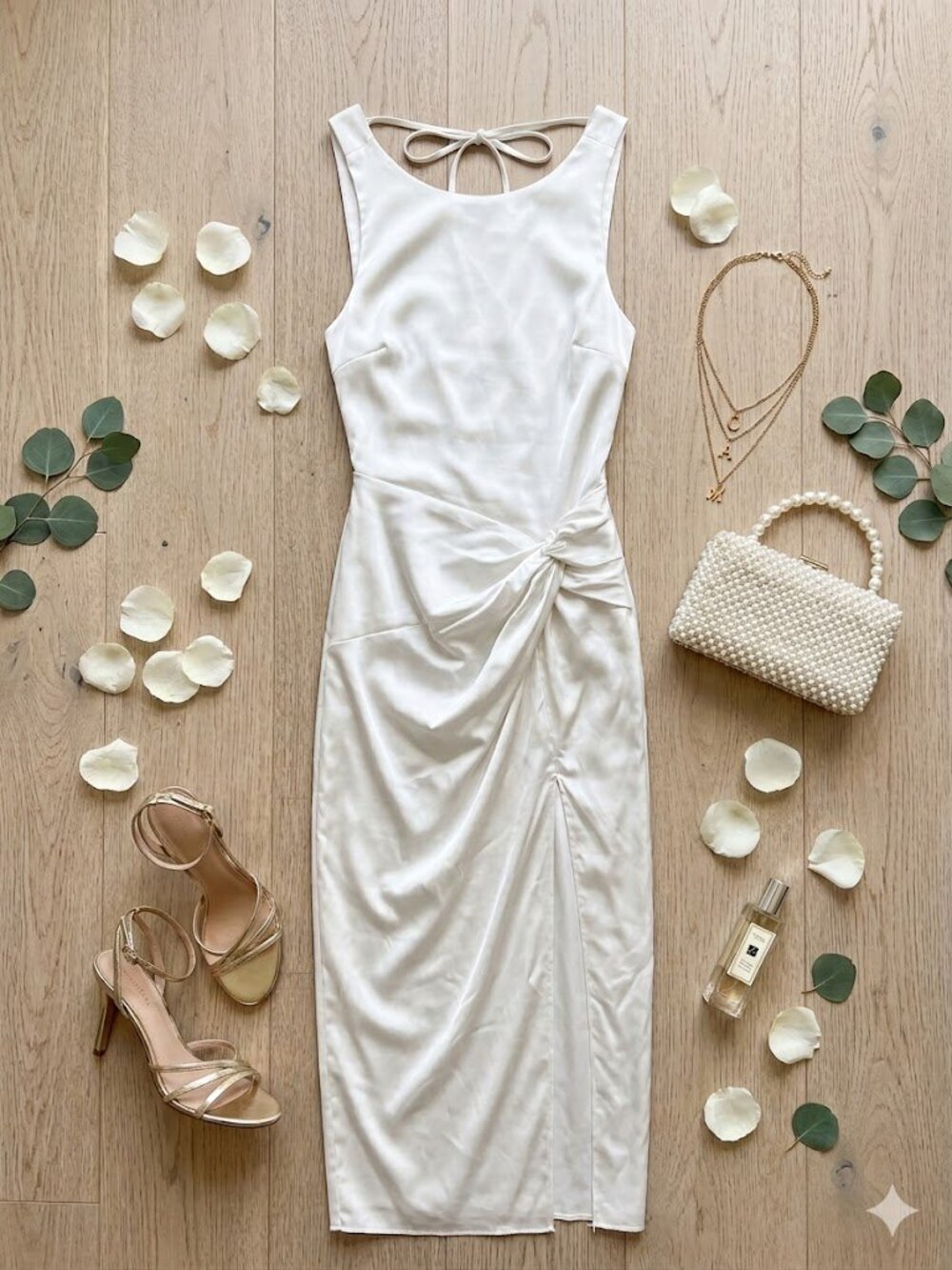 Abercrombie White Satin Asymmetrical Twist Front Maxi Gown XS Stretch Prom Dress